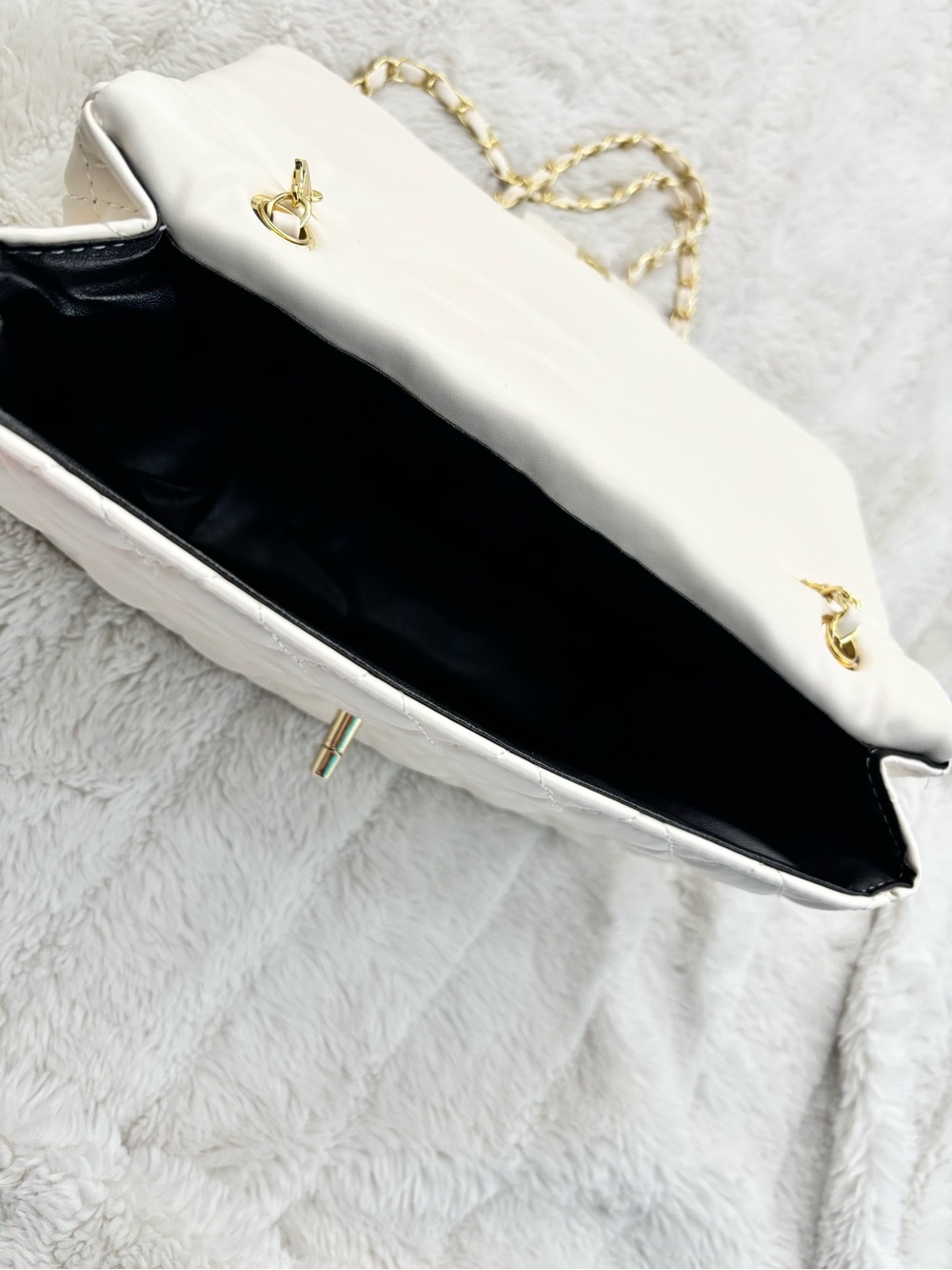 Cream Quilted Chain Shoulder Bag - Designer Style New - Picture 14 of 14
